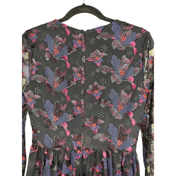 Badgley Mischka Floral Embroidered Sheer Long Sleeve Cocktail Dress Women’s Sz 4 - Picture 4 of 11
